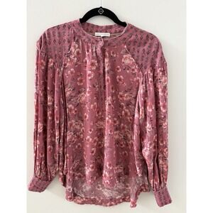 Coco + Jaimeson Rose Pink Floral Boho Long Sleeve Blouse Women's Size Medium